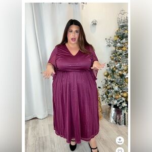 Plus Glitter V-Neck Midi Dress